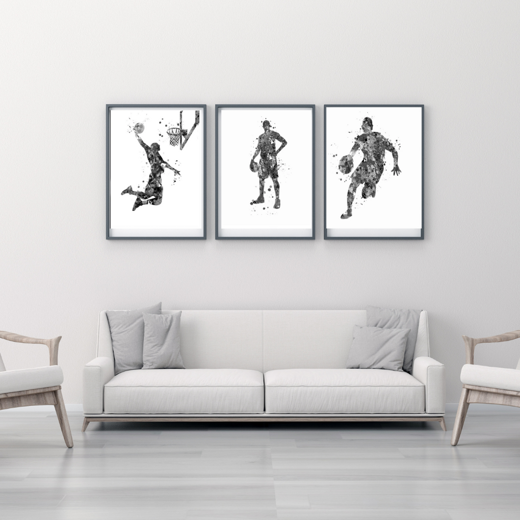 SET Of 3 Wall Basketball Black & WhiteSports