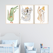 Load image into Gallery viewer, SET Of 3 Wall Art Nursery Cute Animals with sunglasses
