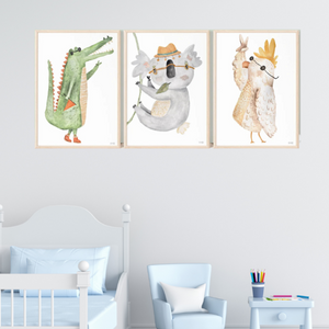 SET Of 3 Wall Art Nursery Cute Animals with sunglasses