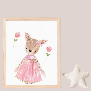 SET Of 3 Wall Art Nursery Cute Girly Animals with dresses