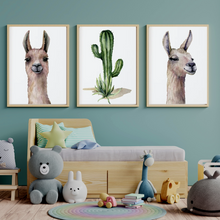 Load image into Gallery viewer, SET OF 3 Wall Art Nursery Alpaca Cactus Painting
