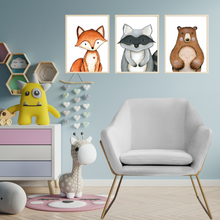 Load image into Gallery viewer, SET Of 3 Wall Art Nursery Forest Animals
