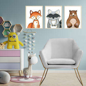 SET Of 3 Wall Art Nursery Forest Animals