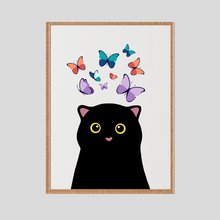 Load image into Gallery viewer, SET Of 3 Wall Art Cute Black Cat Playing With Butterflies
