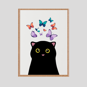 SET Of 3 Wall Art Cute Black Cat Playing With Butterflies