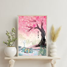 Load image into Gallery viewer, SET Of 3 Nursery Wall Art Japanese Sakura Tree with Sleeping Dragon
