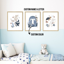 Load image into Gallery viewer, SET Of 3 Wall Art Customizable Nursery Name Ocean Cute Style
