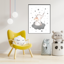 Load image into Gallery viewer, SET Of 3 Wall Art Nursery Cute Elephant in clouds
