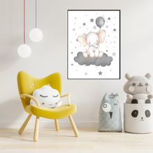 Load image into Gallery viewer, SET Of 3 Wall Art Nursery Cute Elephant in clouds
