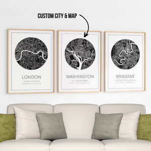 SET Of 3 Wall Art Customizable Cities Circle Maps