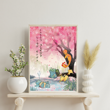 Load image into Gallery viewer, SET Of 3 Nursery Wall Art Japanese Sakura Tree with Sleeping Dragon
