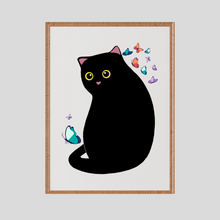 Load image into Gallery viewer, SET Of 3 Wall Art Cute Black Cat Playing With Butterflies
