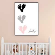 Load image into Gallery viewer, SET Of 3 Wall Art Nursery Hands and Feet Prints Black &amp; Pink
