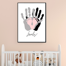 Load image into Gallery viewer, SET Of 3 Wall Art Nursery Hands and Feet Prints Black &amp; Pink
