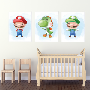 SET Of 3 Wall Art Nursery Baby Mario Bros Prints