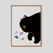 Load image into Gallery viewer, SET Of 3 Wall Art Cute Black Cat Playing With Butterflies
