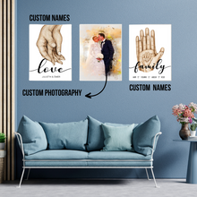 Load image into Gallery viewer, SET Of 3 Wall Art Customizable Hands of Couple &amp; Family Members
