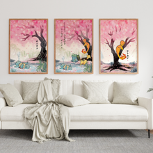 Load image into Gallery viewer, SET Of 3 Nursery Wall Art Japanese Sakura Tree with Sleeping Dragon
