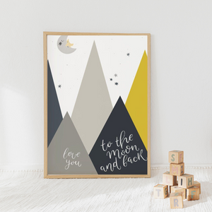 SET Of 3 Wall Art Panda Couple & Moon and Mountains