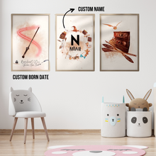 Load image into Gallery viewer, SET Of 3 Wall Art Customizable Name Harry Potter &amp; Magic Style
