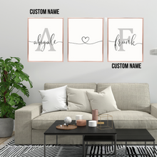 Load image into Gallery viewer, SET Of 3 Wall Art For Couples Customizable Names Between a Heart
