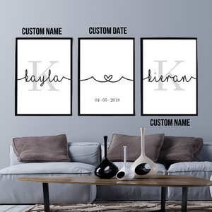 SET Of 3 Wall Art For Couples Customizable Letters & Names