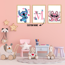 Load image into Gallery viewer, SET Of 3 Wall Art Customizable Nursery Kids Name Stitch
