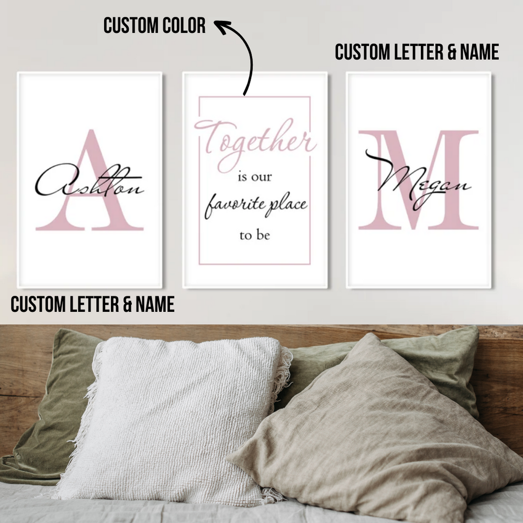 SET Of 3 Wall Art for Couple Customizable Names & Letters