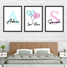 Load image into Gallery viewer, SET Of 3 Wall Art for Couple Heart Ballons &amp; Names
