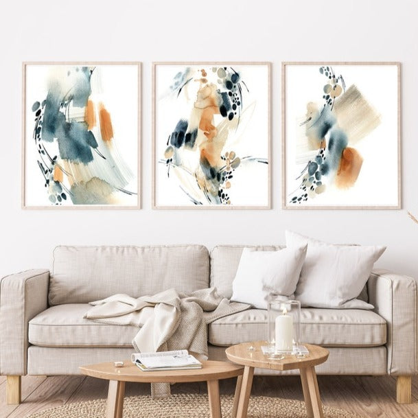 SET Of 3 Abstract Wall Art Brush Strokes