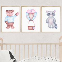 Load image into Gallery viewer, SET Of 3 Wall Art Nursery Cute Watercolor Animals
