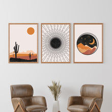 Load image into Gallery viewer, SET of 3 Wall Art Mid Century Sun &amp; Moon Boho Print
