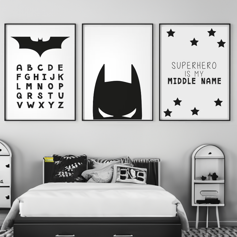 SET Of 3 Wall Art Nursery Batman for Kids