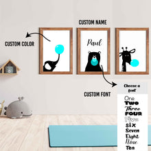 Load image into Gallery viewer, SET Of 3 Wall Art Nursery Animals with Bubble
