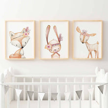 Load image into Gallery viewer, SET Of 3 Wall Art Nursery Cute Forest Animals
