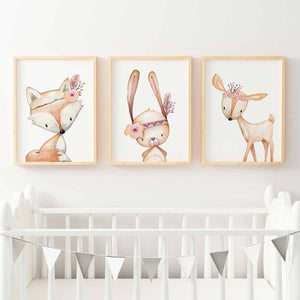 SET Of 3 Wall Art Nursery Cute Forest Animals