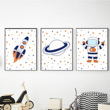 Load image into Gallery viewer, SET Of 3 Wall Art Nursery Outerspace Rocket &amp; Astronaut
