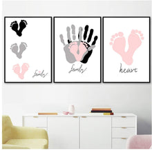 Load image into Gallery viewer, SET Of 3 Wall Art Nursery Hands and Feet Prints Black &amp; Pink
