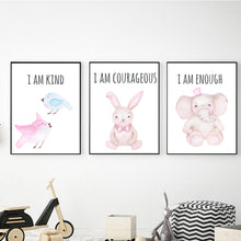 Load image into Gallery viewer, SET Of 3 Wall Art Nursery Animals With Inspirational Phrases for Kids
