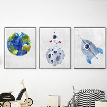 Load image into Gallery viewer, SET Of 3 Wall Art Nursery Earth &amp; Astronaut
