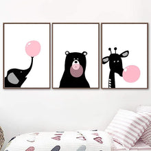 Load image into Gallery viewer, SET Of 3 Wall Art Nursery Animals with Bubble
