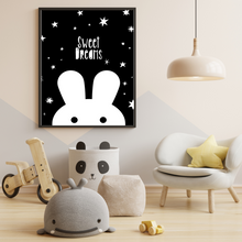 Load image into Gallery viewer, SET Of 3 Wall Art Nursery Black &amp; White Rabbit and Cat
