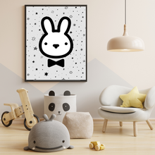 Load image into Gallery viewer, SET Of 3 Wall Art Nursery Black &amp; White Rabbit and Cat
